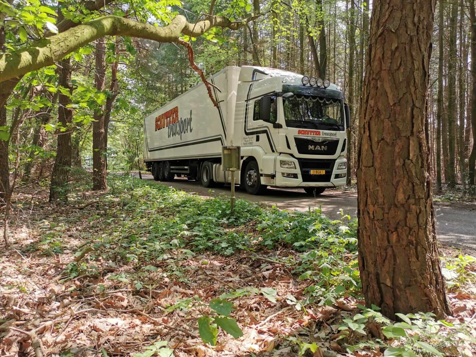 Schutter Transport vrachtwagen in het bos